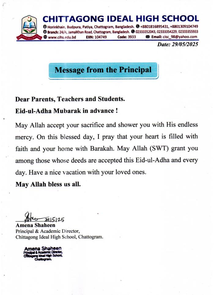 **Message from the Principal**